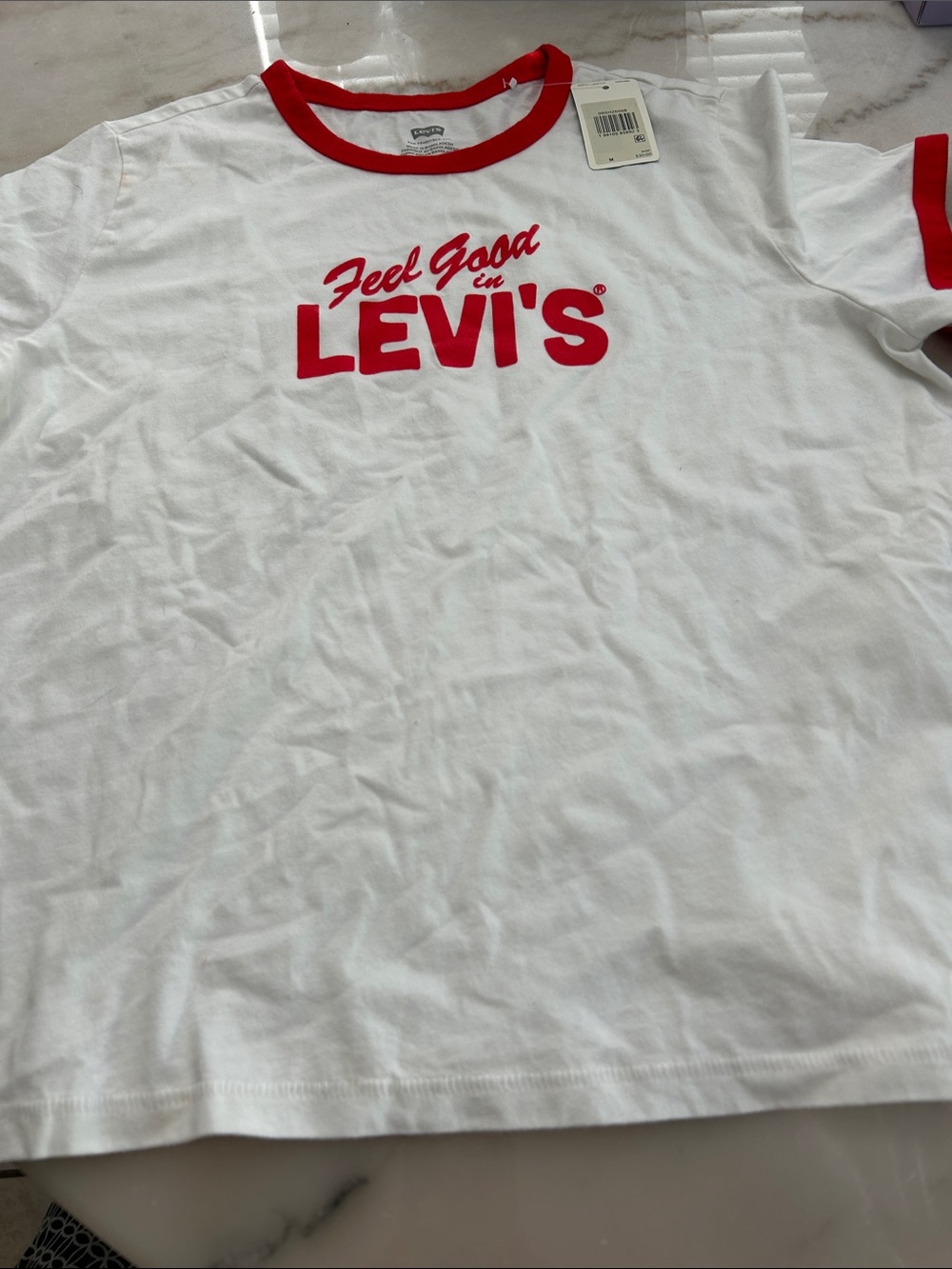 Levi's White Tee with Red Logo and Trim